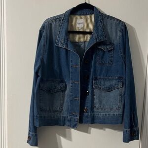 Kensie Blue Denim Jean Jacket with Striped Lining L